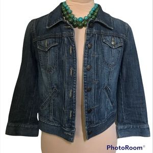 Ann Taylor LOFT Cropped Denim Jacket/Jean Jacket w/ 3/4 length sleeves Size 2